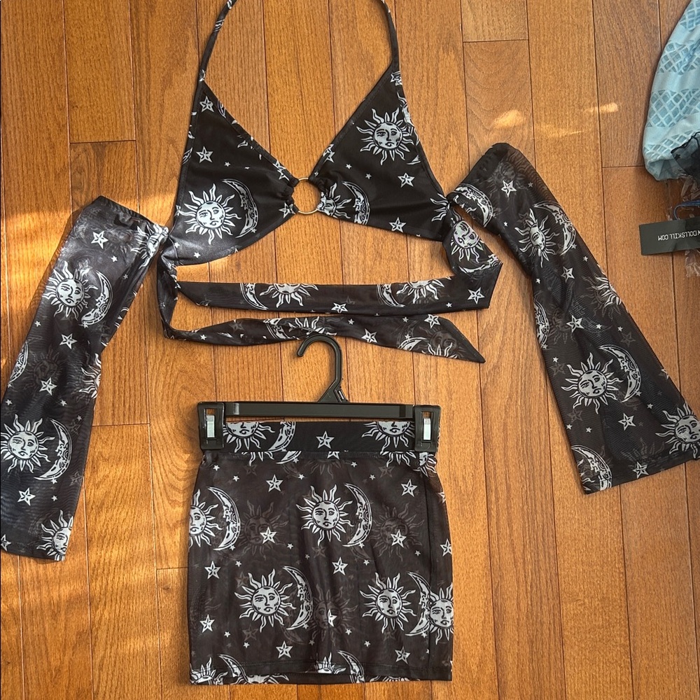 Black Sun and Moon Skirt Set